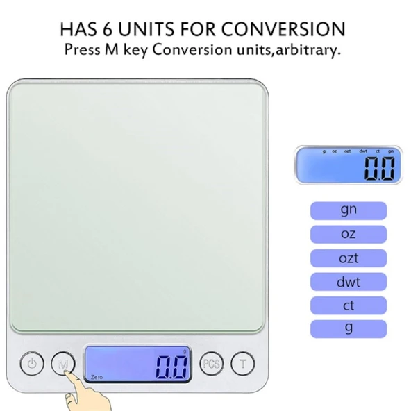 Dijital Hassas Mutfak Terazisi Hassas Tartı 2000 Gr./0.1 Gr. Hassasiyet-Findit - Resim 2