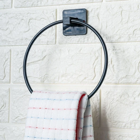 Kendiliğinden Yapışkanlı Siyah Paslanmaz Metal Yuvarlak Havluluk-Findit - Resim 3