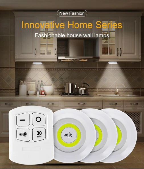 Uzaktan Kumandalı Yapışkanlı Kablosuz Pilli LED 3’lü-Findit - Resim 5