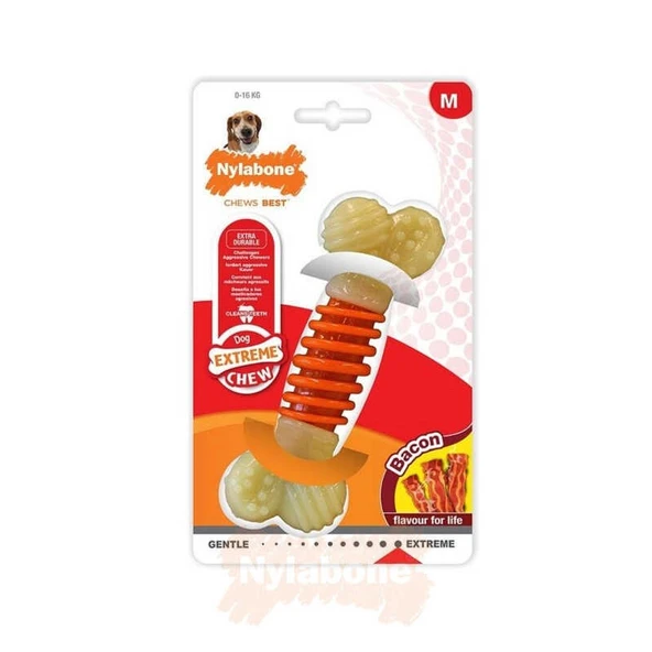 822813-Nylabone Domuz Pastırması Aromalı Köpek Çiğneme Kemiği M 14 Cm ürün görseli 1