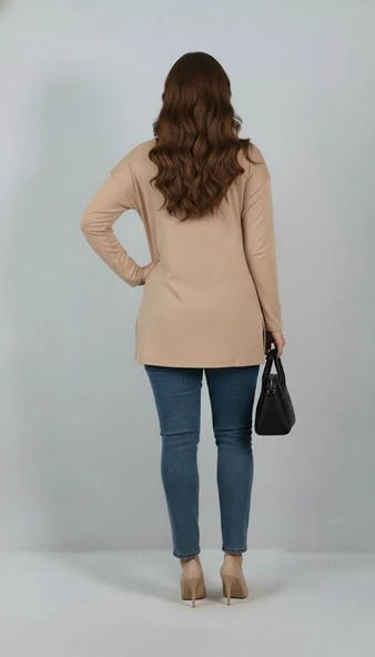 Kadın Büyük Beden Uzun Kollu Yırtmaçlı Basic Bluz 1984 - 8