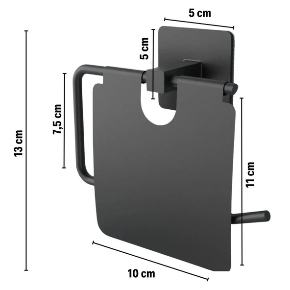Kendiliğinden Yapışkanlı Siyah Paslanmaz Metal Kapaklı Tuvalet Kağıtlığı Aparatı-Findit - Resim 3