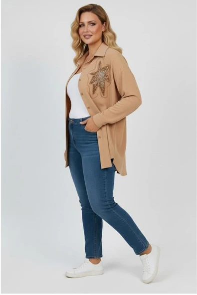 Kadın Büyük Beden Pul Payet İşlemeli Uzun Kollu Gömlek 1985-26 - 10