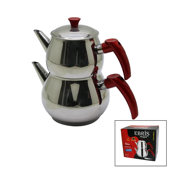 ORTA BOY KÜRE ÇELİK ÇAYDANLIK SETİ ÜST: 1LT - ALT: 1.60LT (5224) ürün görseli