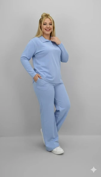 Kadın Büyük Beden Uzun Kollu Polo Yaka Eşofman Takımı 8212-26 - 6