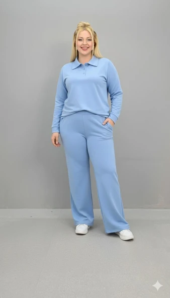 Kadın Büyük Beden Uzun Kollu Polo Yaka Eşofman Takımı 8212-26 - 5