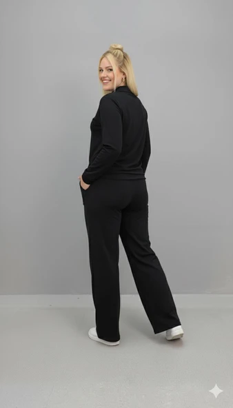 Kadın Büyük Beden Uzun Kollu Polo Yaka Eşofman Takımı 8212-26 - 4