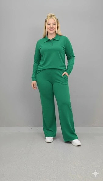 Kadın Büyük Beden Uzun Kollu Polo Yaka Eşofman Takımı 8212-26 - 10