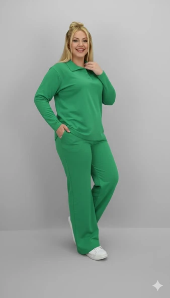 Kadın Büyük Beden Uzun Kollu Polo Yaka Eşofman Takımı 8212-26 - 11