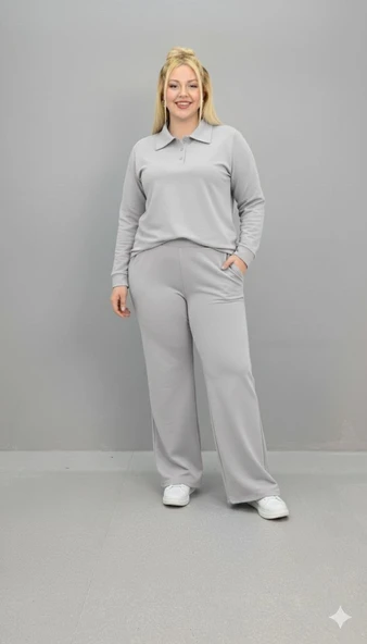 Kadın Büyük Beden Uzun Kollu Polo Yaka Eşofman Takımı 8212-26 - 8