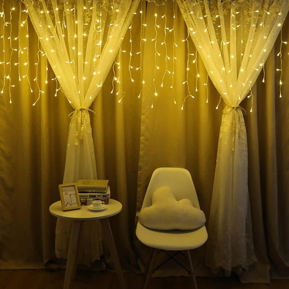 8 Fonksiyonlu 16 Saçaklı Perde Led 3 x 1 (Günışığı)-Findit - Resim 2