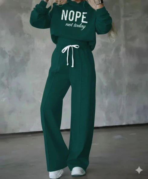 MDB Kadın Uzun Kollu Nope Baskılı Beli Ribanalı Ikili Takım ürün görseli 1