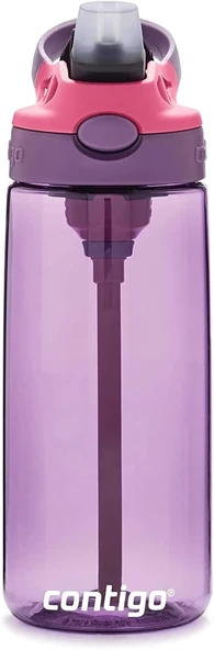 Contigo Aubrey Kids Silikon Pipetli ve Dökülmeye Dayanıklı Kapaklı Temizlenebilir Su Şişesi, Bulaşık Makinesinde Yıkanabilir, 590 ml, Patlıcan