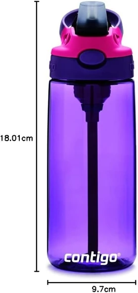 Contigo Aubrey Kids Silikon Pipetli ve Dökülmeye Dayanıklı Kapaklı Temizlenebilir Su Şişesi, Bulaşık Makinesinde Yıkanabilir, 590 ml, Patlıcan - 3