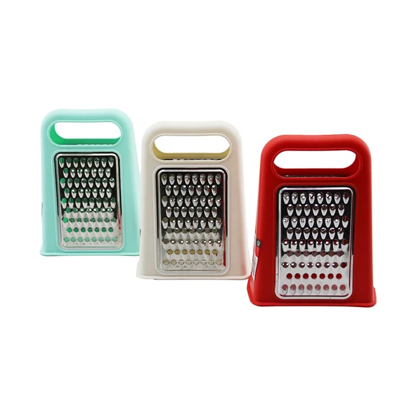 PİRAMİT  METAL MUTFAK RENDESİ ÇİFT YÖNLÜ  RENKLİ PLASTİK ÜSTTEN TUTMALI-Findit ürün görseli