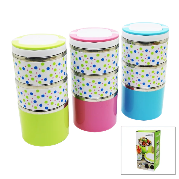 ÇİÇEKLİ 3LÜ SEFER TASI - SAKLAMA KABI RENKLİ 1.26LT-Findit ürün görseli