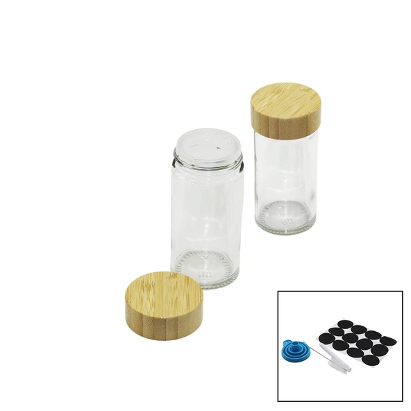 12 PCS TAKIM YUVARLAK CAM BAHARATLIK - TUZLUK BAMBU KAPAKLI-Findit - Resim 2