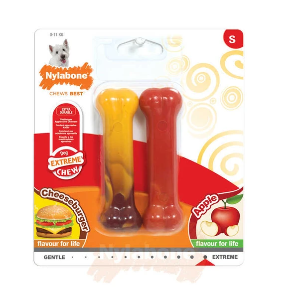 833277-Nylabone Cheeseburger ve Elma Aromalı Köpek Çiğneme Kemiği S 12 Cm ürün görseli 1
