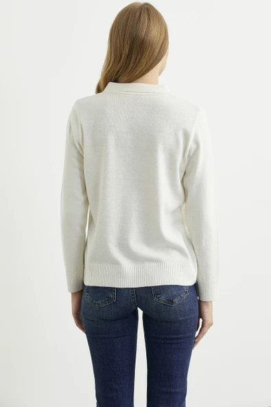 Bebe Yaka Yünlü Triko Kazak - Kemik - Resim 5