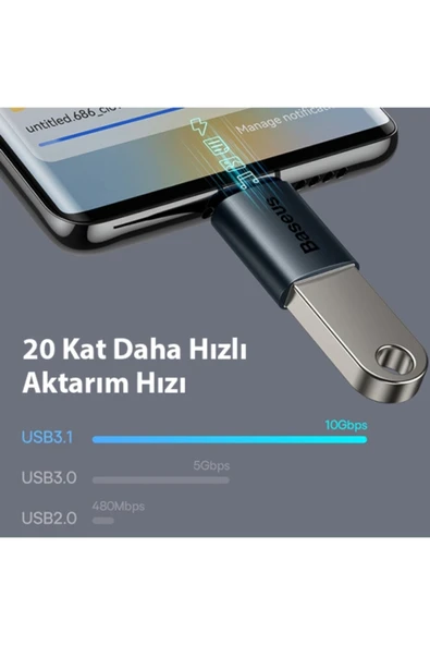 Baseus To Usb 3.1 Dönüştürücü Adaptör Mini Otg Ingenuity Series Mavi - 4