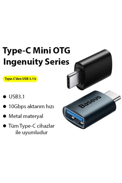 Baseus Type-c To Usb 3.1 Dönüştürücü Adaptör Mini Otg Ingenuity Series Siyah - Resim 2
