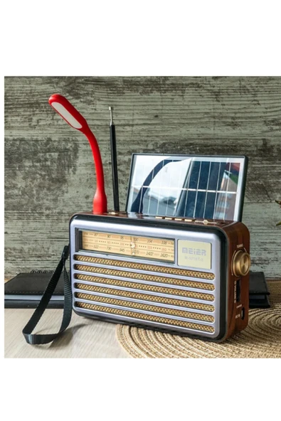 powerdex M-521BT-S Vintage Taşınabilir Güneş Enerjili Radyo - USB, Okuma Işığı - Resim 2