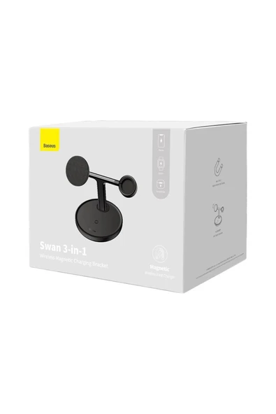 Baseus Swan 3 In 1 Wireless Magnetic Bracket 20w Kablosuz Hızlı Şarj Cihazı Universal Version - Resim 5