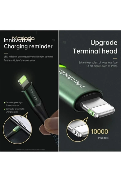 Mcdodo Ca-7842 Çift Işıklı Led Switch 2a Iphone Lightning Şarj Kablosu Turuncu 1.2 Metre - Resim 7