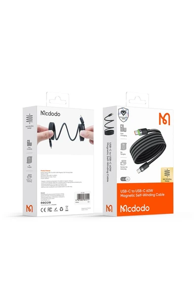 Mcdodo CA-2000 60W USB-C  TO USB-C MANYETİK SARILABİLİR KABLO - 1.2 M SİYAH - Resim 4