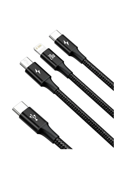 Baseus Rapid Serisi Usb-c Kablo 3in1 Mikro Usb/lightning/usb-c 20w 1,5m Şarj Kablosu Siyah - Resim 2