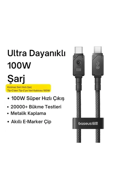 Baseus 2mt 100w Mega Hızlı Type-c To Type Şarj Kablosu, E-marker Çipli Aramid Fiber Kablolu Type C K - Resim 2