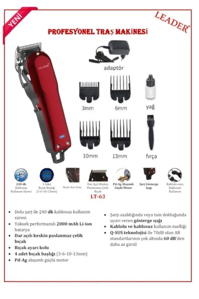 Leader Led Göstergeli,kablosuz Tıraş Makinesi,profesyonel Tıraş, Sakal Tıraş Makinesi,tıraş Makinesi - Resim 2