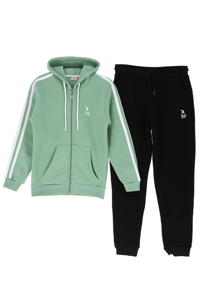 Kız Çocuk 3 İplik-Fermuarlı-Kapüşonlu-Kanguru Cepli Eşofman Takımı 12-16 Yaş 12376 - Resim 2