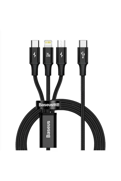 Hızlı Stok Baseus Rapıd 3ın1 20w 120 Cm Şarj Kablosu Siyah Giriş:type-c Çıkış:type-c, Lıghtnıng, Mıcro Usb Caml ürün görseli 1