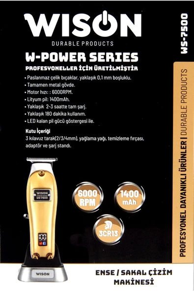 renkstore Wison W-power Serisi Ws-7500 Profesyonel Sıfıra Yakın Kesim Ense-sakal Çizim Tıraş Makinesi - Resim 4