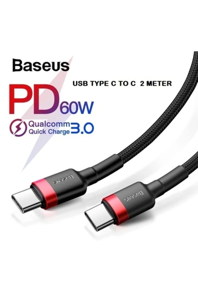 Baseus Cafule Hızlı Şarj Kablosu Type-c To Type-c 3a 2 Metre Siyah Kırmızı 60w Hızlı Şarj ürün görseli 1
