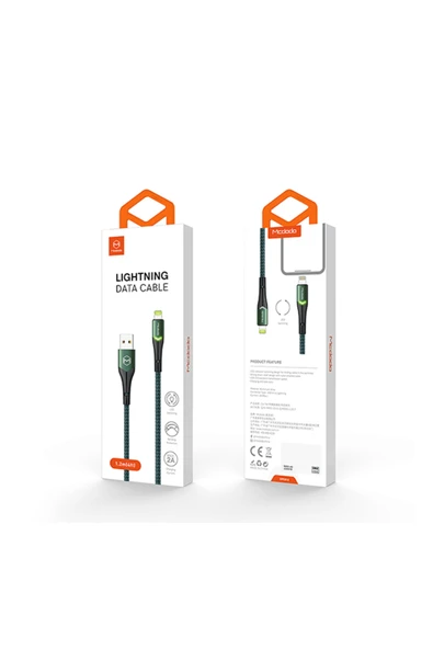 Mcdodo CA-7841 Çift Işıklı Led Switch 2A Iphone Lightning Şarj Kablosu Yeşil 1.2 M - Resim 5
