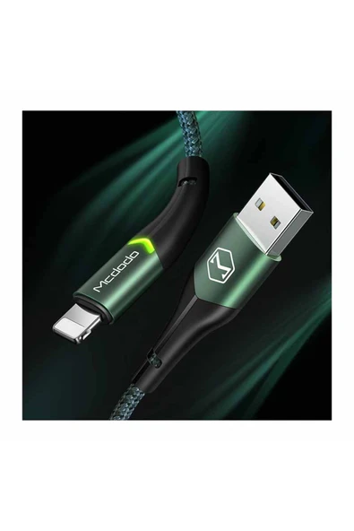 Mcdodo CA-7841 Çift Işıklı Led Switch 2A Iphone Lightning Şarj Kablosu Yeşil 1.2 M - Resim 2
