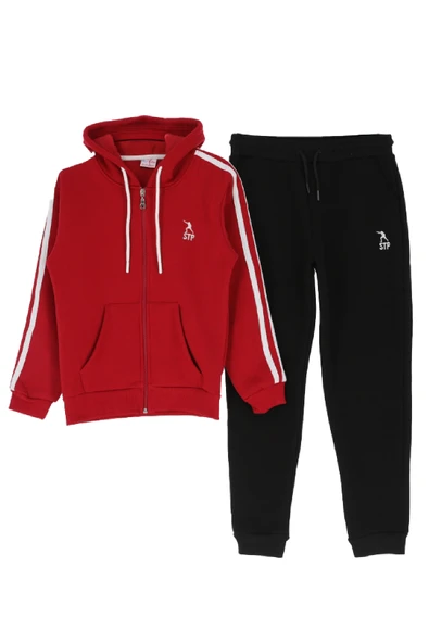 Kız Çocuk 3 İplik-Fermuarlı-Kapüşonlu-Kanguru Cepli Eşofman Takımı 12-16 Yaş 12376 - Resim 4