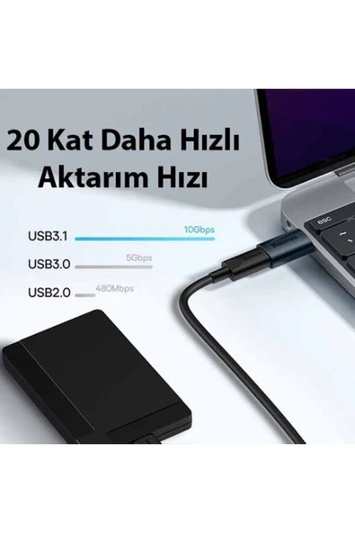 Baseus Usb 3.1 To Type-c Dönüştürücü Adaptör Mini Otg Ingenuity Series Mavi - Resim 4