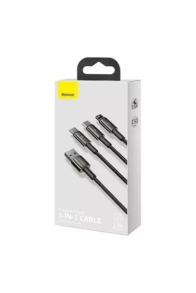 Baseus Tungsten Gold 3 In 1 Usb To Type C, Lightning, Micro Şarj Data Kablosu - Resim 5