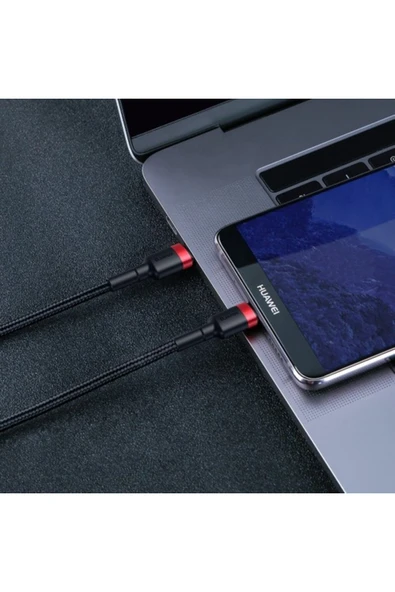 Baseus Cafule PD 2.0 60W Type-C iPad , Macbook Uyumlu Kablo 3A 2 mt Kırmızı+Siyah CATKLF-H91 - Resim 3