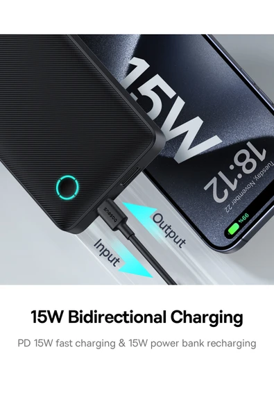 Baseus Airpow Lite Power 15 W 10.000 mAh Hızlı Şarj Powerbank – USB & Type-C, Siyah - Resim 6