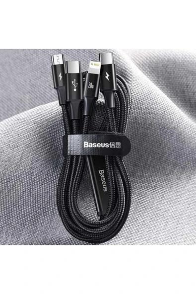 Baseus 1.5 Metre 20w 3in1 Type C, Iphone Lightning Ve Micro Ultra Hızlı Şarj Ve Data Kablosu - Resim 5