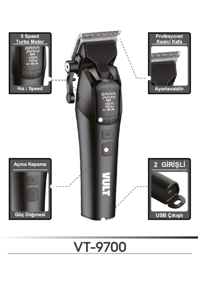VULT VT-9700 profesyonel saç-sakal tıraş makinesi ürün görseli 1