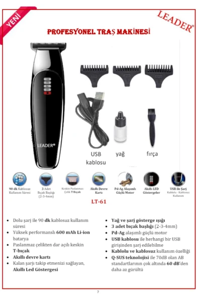 Leader ,Led Göstergeli,Kablosuz Tıraş Makinesi,Profesyonel Tıraş,Sakal Tıraş Makinesi,Tıraş Makinesi - Resim 3