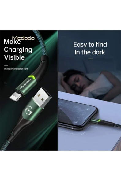 Mcdodo Ca-7842 Çift Işıklı Led Switch 2a Iphone Lightning Şarj Kablosu Turuncu 1.2 Metre - Resim 6