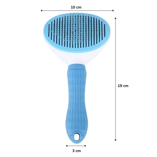 Kedi Köpek Tüy Toplayıcı Kendini Temizleyebilen Ergonomik Saplı Evcil Hayvan Tarağı Mavi-Findit - Resim 4