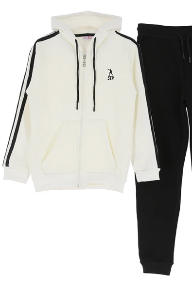 Kız Çocuk 3 İplik-Fermuarlı-Kapüşonlu-Kanguru Cepli Eşofman Takımı 12-16 Yaş 12376 - Resim 5