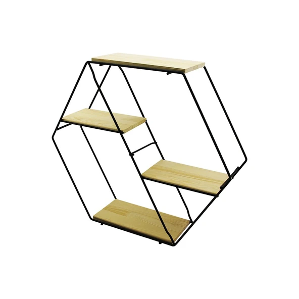 PETEK - 4 KATLI METAL İSKELETLİ - AHŞAP RAFLI  DEKORATİF RAF  60 X 14 X 53 Cm (5224) ürün görseli